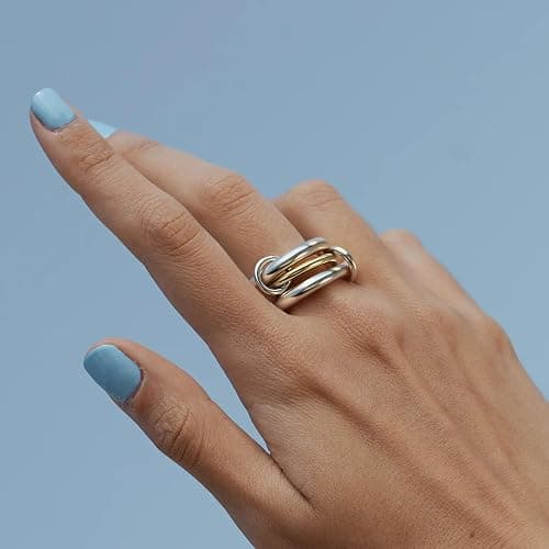 Bopiu Gold Stackable Rings for Women Non Tarnish, 18k Gold Plated Cubic Zirconia Rings, Silver Gold Multi Ring Mixed Metals Stack Rings Set thumbnail 3