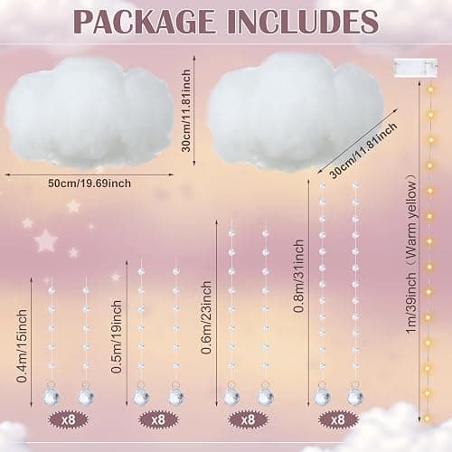 Marsui Artificial Cloud Props LED Hanging Cloud Light String Fake Imitation 3D Cotton Classroom School Decor Raindrop for Room Ceiling Baby Shower Party Wedding Nursery Classroom Wall DIY Decor(4 Pcs) thumbnail 2