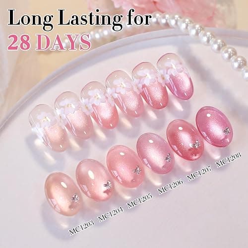 Double Rhythm Cat Eye Gel Nail Polish Set of 6 Same Color Same Bottle 0.5 Oz Shimmer Glitter with Magnet Holographic Reflective Magnetic UV Nail Polish Kit at Home (Glass Nude Pink Rose-T6-45) thumbnail 9