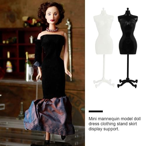 6pcs Doll Dress Form: 8.26×2.16×1.57 inches Mini Mannequin Model Stand for Doll Display Holder Toy Stand Display Support White and Black thumbnail 6