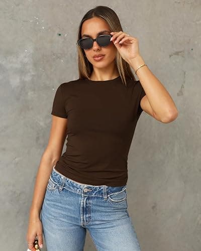 Abardsion Women's Casual Basic Slim Fit T Shirts | Summer Clothes 2026 Going Out Crop Tops Short Sleeve Crew Neck Ladies Tees thumbnail 2
