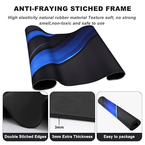 Desk Pad, Large Gaming Mouse Pad,Extended Keyboard Mouse Mat Desk Pad with Non-Slip Rubber Base & Stitched Edge for Computers Laptop Desk Home Office Accessories,Black Blue thumbnail 4