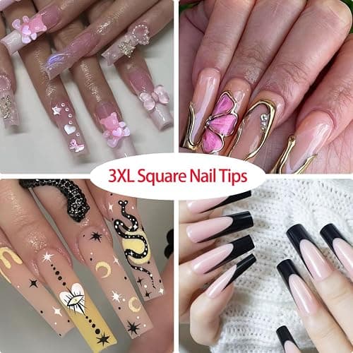 504 Pcs No C Curve Square Nail Tips, XXXL Half Cover Clear Nails Tips for Acrylic Nails, 3XL Straight Tapered Square Flattened Fake Nail Tips for Nail Salons and DIY 12 Sizes thumbnail 6