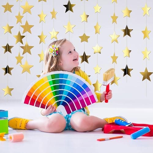 Patelai Glitter Star Garland Banner 2026 Graduation Decor 130 Feet Star Hanging Banner Twinkle Backdrop for Party Birthday Classroom Wedding Supplies(Gold) thumbnail 2