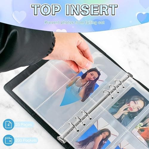 First-zgel Kpop Photocard Binder, PU Leather A5 Photocard Holder with 200 Pocket, K-Pop Korean Pop Photocard Holder Binder Book, 4 Photo Style Photo Card Album Trading Cards Organizer(Black) thumbnail 5