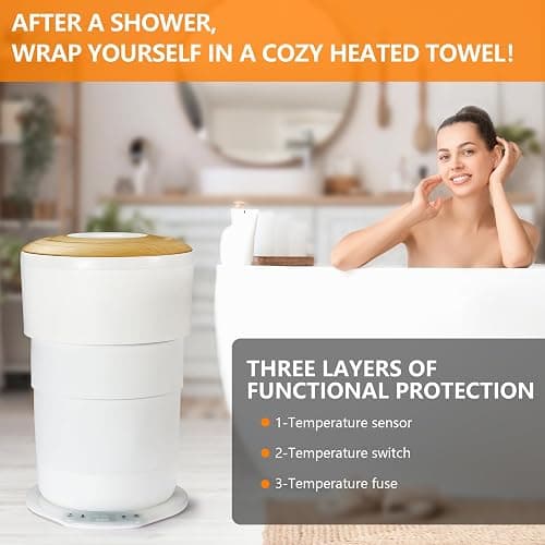 Uoxfill Upgrade Foldable Towel Warmer for Bathroom - 23L Luxury Heated Towel Warmers Bucket with Time Setting,Auto Shut Off,Fits Up to Two 40"X70" Oversized Towels,Bathrobes,Blankets White thumbnail 7