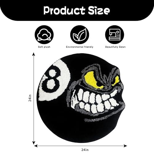 Angry 8 Ball Rug, 24" Cool Rugs for Bedroom Men, Black Round Area Rug for Man Cave, High-Pile Flocking Soft Aesthetic Carpet for Living Room Decor, Hypebeast Room Decor thumbnail 3