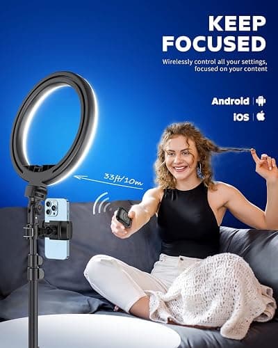 Kaiess 10.2" Selfie Ring Light with 65" Adjustable Tripod Stand & Phone Holder for Live Stream/Makeup, Upgraded Dimmable LED Ringlight for Tiktok/YouTube/Zoom Meeting/Photography thumbnail 4