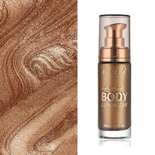 Body Shimmer Oil, Glistening Bronze Natural Glow Luminizer, Long Lasting Moisturizing Liquid Illuminator Highlighter Makeup for a Sun-Kissed Glow, Brush Include, 1oz, Medium thumbnail 3