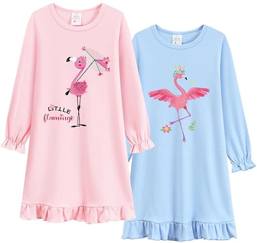 Tkria 2Pcs Girls Nightgowns Toddler Nightdress Soft Cotton Sleepwear 2-10 Years Long Sleeves Nightie Dress Pajamas Kids Girls - Image 1