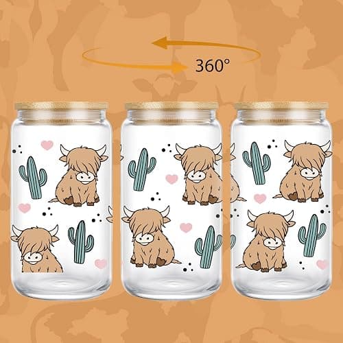 LEADO Highland Cow Cup, Cute Coffee Mug, 16 oz Glass Cups with Lids and Straws - Highland Cow Gifts for Women, Girls, Mom - Christmas, Birthday Gifts for Coffee Lovers Women, Cowgirls, Cute Stuff thumbnail 3
