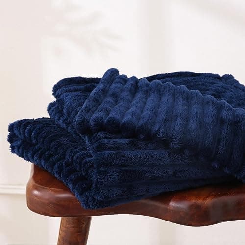 Linecooo Navy Blue Fleece Throw Blanket 50”×60” for Couch Sofa Bed,Super Soft Cozy Plush Microfiber Flannel Blanket with Stripes Design Lightweight for Adults,Woman,Girls thumbnail 4