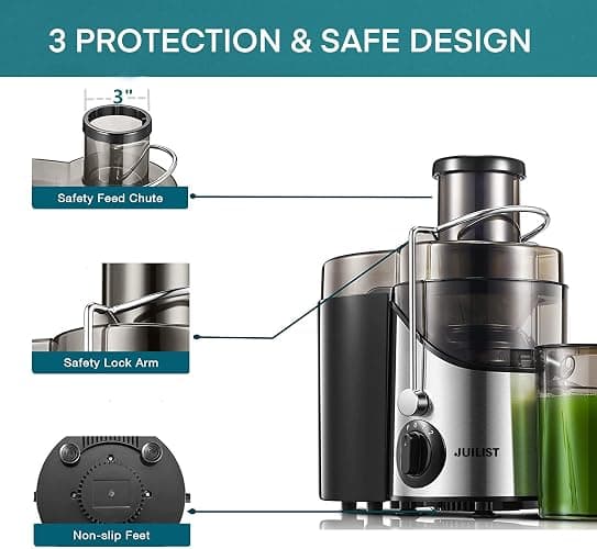 Juicer Machines, Juilist 3" Wide Mouth Juicer Extractor Max Power 800W, for Vegetable and Fruit with 3-Speed Setting, 400W Motor, Easy to Clean thumbnail 6