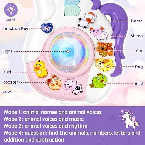 Marstone Toys for 1 2 Year Old Girl Birthday Gifts: Baby Musical Unicorn Toys 12-18 Months, Educational Cartoon Guitar for Toddler Boy Kid 1-3, Infant 1st First Interactive Learning Birthday Present thumbnail 5