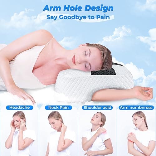 SAHEYER Side Sleeper Pillow with Arm Hole, Upgraded Shoulder Relief System for Neck Pain, Multi-Angle Memory Foam Pillow for Adults Side, Back and Stomach Sleeper Pressure-Free Sleep (Black) thumbnail 3