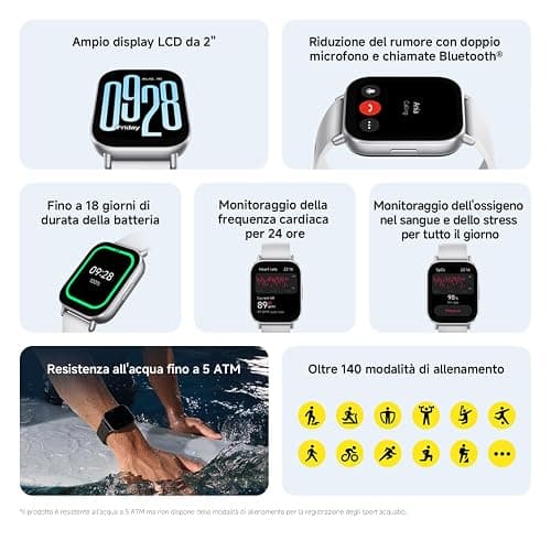 Xiaomi Redmi Watch 5 Active, Smartwatch con display LCD 2", Chiamate Bluetooth, Autonomia 18 giorni, Resistenza Acqua 5ATM, Monitoraggio Frequenza Cardiaca e SpO2, 140+ modalità Fitness thumbnail 9