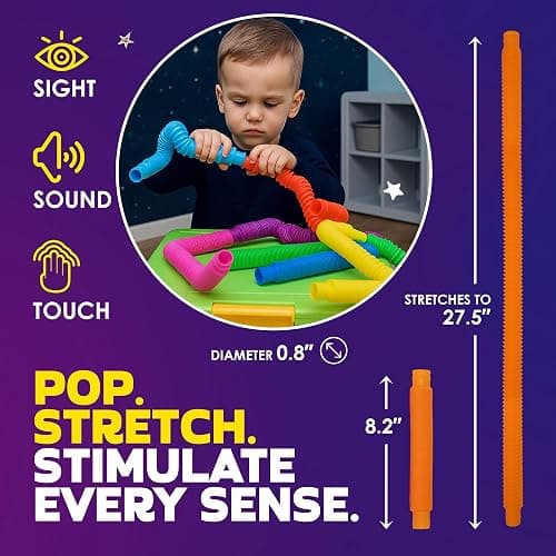 Nutty Toys Pop Tubes - Large 8-Pack Sensory Toys - Creative STEM Learning for Kids & Toddlers - Connect & Pop! Top ADHD Autism Fidget 2026, Best Boy & Girl Easter Basket Stuffers Gifts Idea thumbnail 2