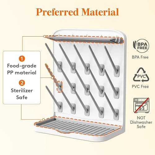Lifewit Baby Bottle Drying Rack, Standing Holder with 15 Hooks, Detachable Brackets, Space Saving Countertop Organiser for Feeding Nipples, Teats, Soothers, Sealing Discs Storage, Newborn Essentials thumbnail 5
