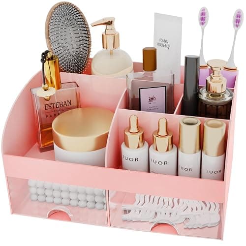 Makeup Organizer with Drawers, Cosmetic Storage for Dresser Vanity and Bathroom Countertop, Beauty Holder for Lipstick Brush, Skincare Organizer for Vanity, Cosmetic Display Case (Pink) thumbnail 3