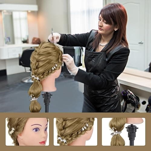 Neverland 26-28" Training Hairdressing Mannequin Head with Tripod, Blonde | For cosmetology students & stylists to practice braiding & styling. Includes mannequin head, tripod stand & tool kit. thumbnail 6