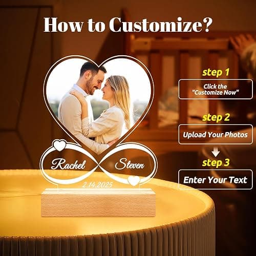 Personalized Picture Frame with Photo, Custom Picture Frames with Night Light, Customized Photo Frame, Personalized Christmas Anniversary Couple Gifts for Women Men Her Him Girlfriend Boyfriend Wife thumbnail 3
