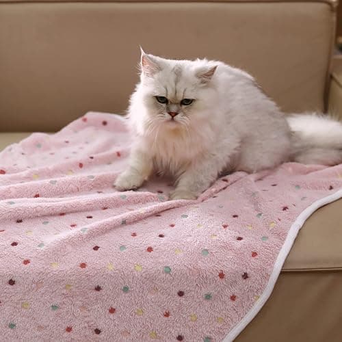 1 Pack 3 Blankets Super Soft Cute Dot Pattern Pet Blanket Flannel Throw for Dog Puppy Cat Beige/Brown/Pink Small thumbnail 7