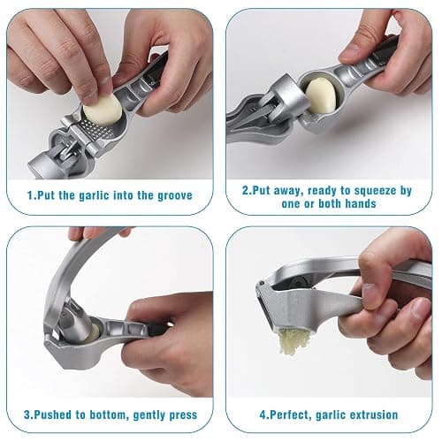 Garlic Press, Garlic Mincer Easy-squeeze Ergonomic Handle, Rust Proof, No Need To Peel, Professional Ginger Press & Garlic Crusher with Handy Cleaning Brush- Dishwasher Safe thumbnail 4