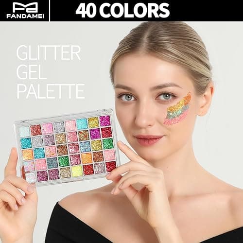 FANDAMEI Face Glitter Face Gems, 40 Colors Glitter Gel Palette with 6 Sheets Self Adhesive Hair Gems, Face Jewels for Women. Face Rhinestones Pearls for Women, Body Hair Glitter thumbnail 4