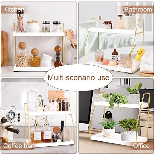 Coffee Bar Accessories,Coffee Station Organizer with Multi-Functional,CoffeeBar Decor for Accessories,2 Tier Wooden Shelf Gold Metal Station Organizer for Countertop,Syrup thumbnail 6