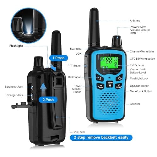 Rechargeable Walkie Talkies Long Range for Adults, Walky Talky VOX with 22 FRS Channels, 99 Privacy Codes Two Way Radio,1200mAh Li-ion Battery, for Camping Hiking Emergency (4 Pack Colorful) thumbnail 3