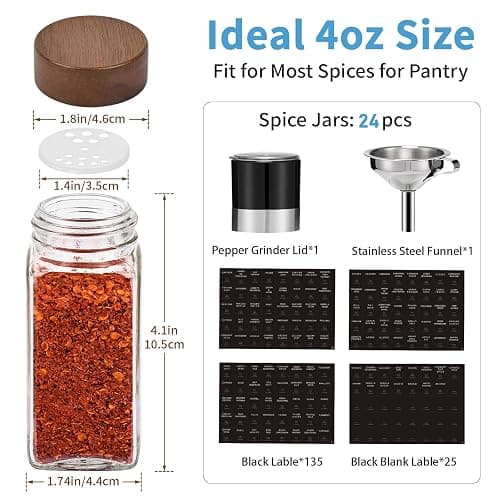 Yangbaga Glass Spice Containers for Kitchen: 24p 4oz Durable Glass Dishwasher Safe Jars for Cooking Enthusiasts- Airtight Acacia lid 500X Open-Close no Loose - Gift/Daily Use for Housewives thumbnail 3