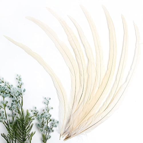 THARAHT 50PCS Rooster Coque Tail Feathers Bulk Natural 12-14Inch 30-35cm for Crafting Wedding Fly Tying Feather Party Performances DIY Decoration Rooster Tail Feather,White thumbnail 2