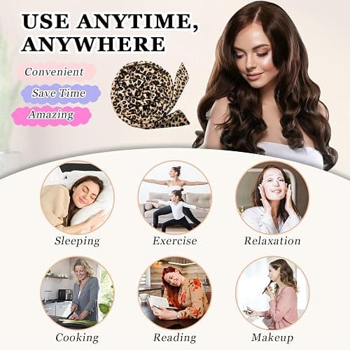 Gwabee No Heat Overnight Curl Headband - 70" Soft Ribbon Wrap for Long Hair, 9 PCS Curling Rods Set - Leopard Print Curls Headband thumbnail 6