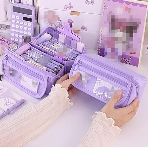 Grurun Pencil Case Pouch Box Cute Kawaii Large Capacity Aesthetic Zipper Pen Holder Organizer Bag for Kids (Z-Brown) thumbnail 2