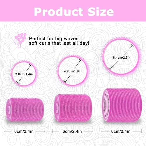 Self grip hair roller set,18 pcs,Hair rollers with hair roller clips and comb,Salon hairdressing curlers,DIY Hair Styles, Sungenol 3 Sizes Rose red Hair Rollers in 1 set thumbnail 2