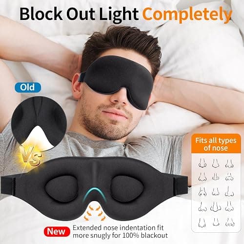 NEWVANGA Sleep Mask for Back and Side Sleeper, Block Out Light, Luxury Sleeping Eye Mask of 3D Night Blindfold, Zero Pressure Breathable Travel Eye Cover Black thumbnail 2