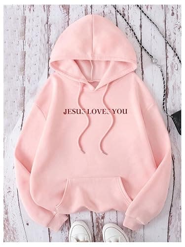 GORGLITTER Women's Y2K Christian Jesus Hoodies Trendy Graphic Letter Long Sleeve Fall Oversized Halloween Sweatshirts thumbnail 2