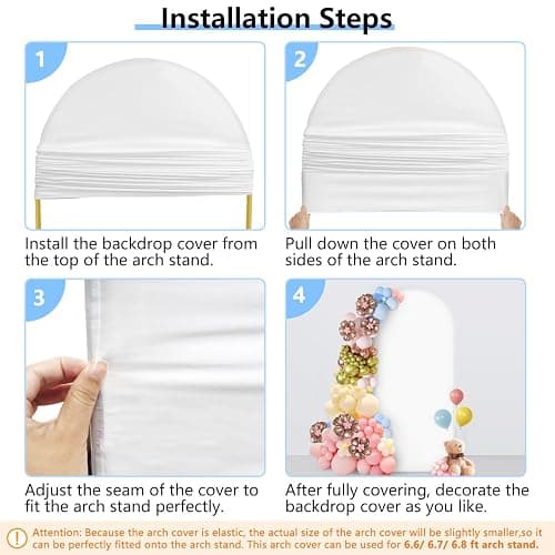 Hemmotop Stretchy White Arch Backdrop Cover Set of 3-7.2ft, 6.6ft, 6ft | Wrinkle-Free, Double-Sided, Spandex, for Wedding, Birthday, Baby Shower, Graduation Party, Reusable for Balloon Arches thumbnail 9