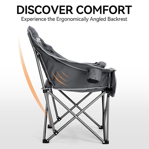Huskfirm 2 Pack Camping Chairs Oversized Padded Camping Chair Heavy-Duty Foldable Camping Chairs with Cup Holder and Cooler Bag Portable Lawn Chair for Sports Outdoors-Support 450LBS, Grey thumbnail 6