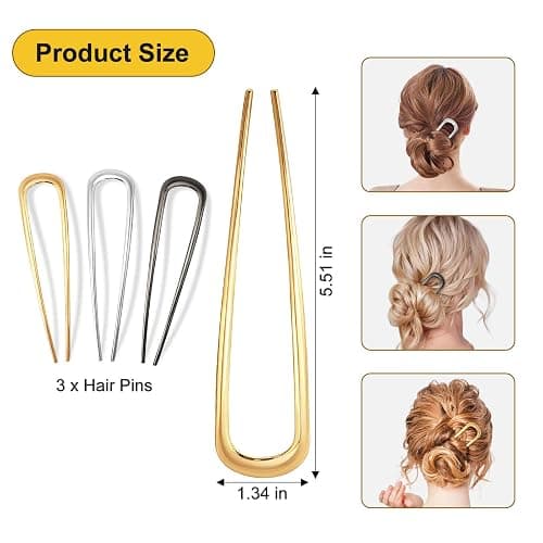 3PCS Metal French Hair Pin-5.5", Elegant & Durable U Shaped Hair Pins for Women, Secure Hold and Comfortable Fit For Dense, Thick & Long, Hairstyle Accessories thumbnail 2