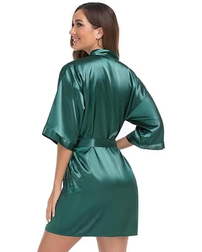 VOGUEMAX Women's Short Kimono Robe Silky Satin Bathrobe Bride Bridesmaids Getting Ready Sleepwear Soft Nightgown thumbnail 2
