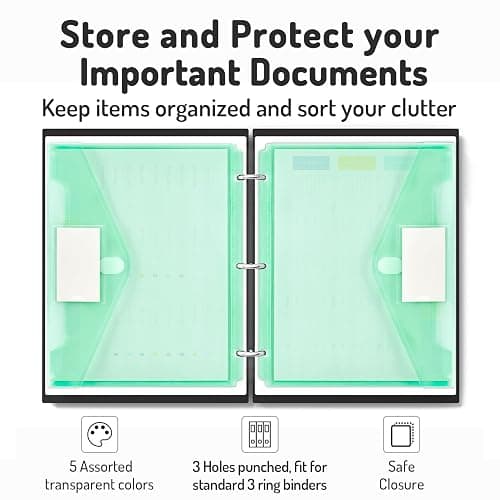 Forvencer Binder Pocket, 10 Pack Super Heavyweight Plastic Folders with Tight Closure, Binder Folders Side Loading, 3 Ring Binder Pocket, Binder Dividers with Pockets, Letter Size, Pastels Series thumbnail 3