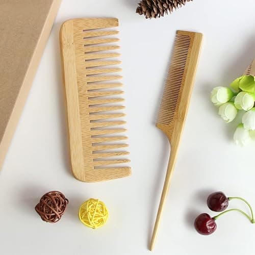 100% Bamboo Hair Brushes and Comb Set by Combetter, Comb for Women and Detangling, Great on All Hair, Eco-Friendly and Handmade for Women Men and Kids thumbnail 6