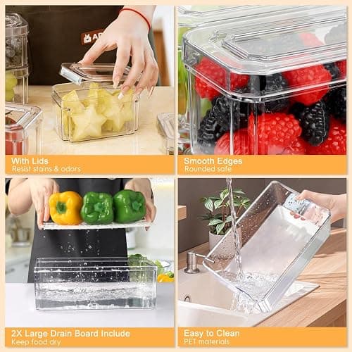 14 Pack Fridge Organizer, Stackable Refrigerator Organizer Bins with Lids PBA-Free, Clear Fridge Organizers and Storage for Kitchen, Countertops, Cabinets, Fridge, Drinks, Fruits, Vegetable, Cereals thumbnail 6