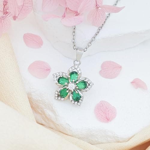 KONPJE Necklace for Women Gold Flower Fidget Necklace Rotatable Crystal Silver Blossom Pendant Necklaces Adjustable Spinning Fidget Necklaces Redbud Flower Choker Funny Gift Jewelry thumbnail 2