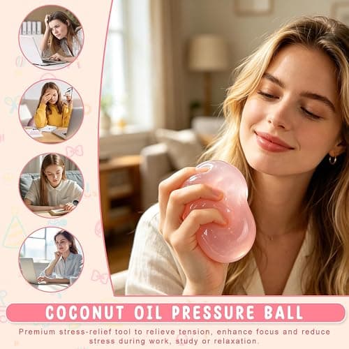 2PCS Coconut Oil Squishy, Coconut Oil Stress Ball, Slow Rising Squishy, Non-Sticky, Easy to Clean, Improving Focus, Or Easing Tension During Study, Work, Or Relaxation (Pink+Blue) thumbnail 2