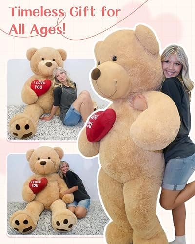 Tezituor 6ft Giant Teddy Bear with “I Love You” Red Heart, Jumbo Human Size Stuffed Animal Plush Toy, Romantic Gift for Girlfriend Wife Boyfriend, Birthday Anniversary Valentine’s Day Long Distance thumbnail 5