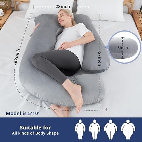 SASTTIE Pregnancy Pillow for Sleeping, U Shaped Body Pillow Side Sleeper Pregnancy Must Haves, Maternity Pillow for Pregnant Women, 57'' Full Pregnant Pillow with Removable Velvet Cover, Grey thumbnail 3