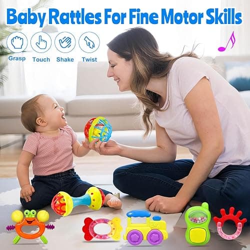 Baby Toys 0-6 Months - Baby Rattles Teething Toys 3-6 Month Infant Toys 6-12 Months Teether Toy 3 4 5 6 Month Old Newborn Essentials Must Haves Wrist Socks Toddler Stocking Stuffers Christmas Gifts thumbnail 7