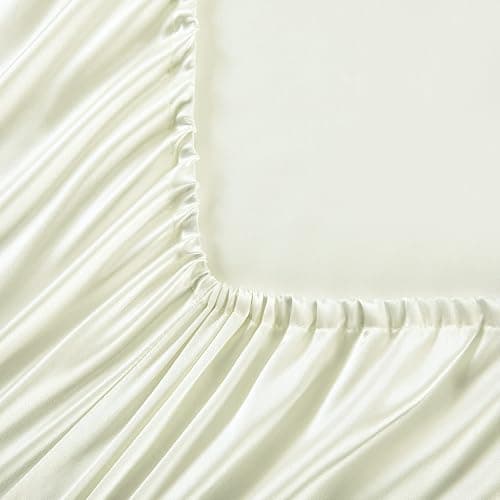 Satin Fitted Sheet, Full Fitted Sheet Only, 1 - Piece Ultra Soft Deep Pocket Single Silk Bottom Bed Sheet Full - Ivory thumbnail 4